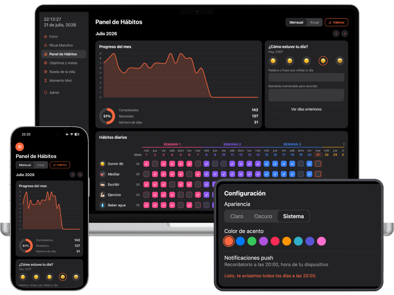 Huella — mockup de la app
